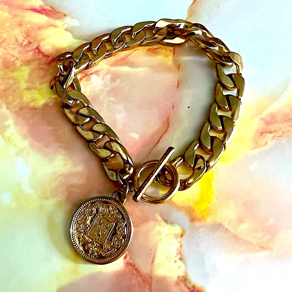Coin charm chain bracelet